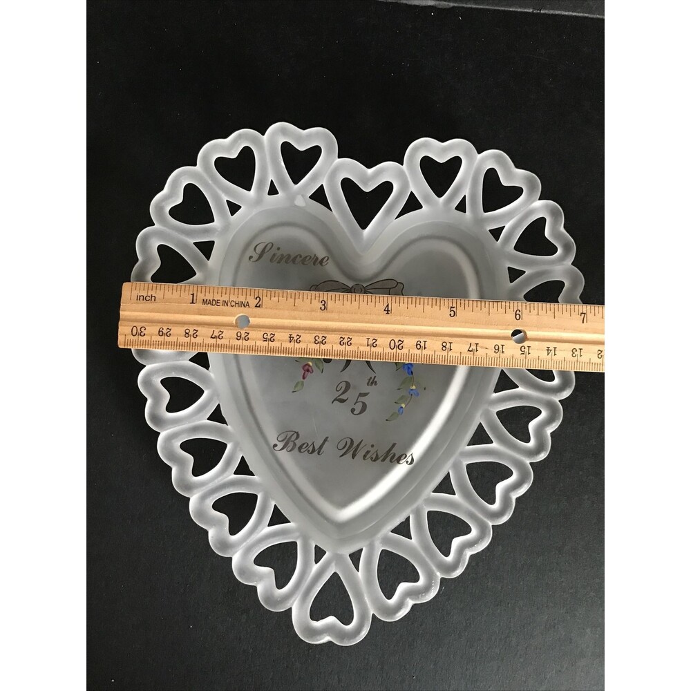 Vintage Westmoreland Glass Lace Edge Heart Shape 25th Anniversary Frosted Plate - Picture 2 of 4